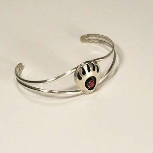 Sterling Silver Artisan Red Stone Bear Paw Cuff 
